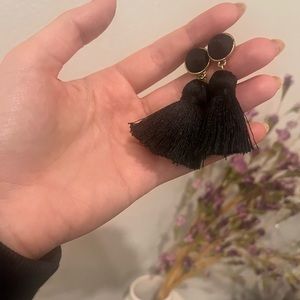 Black earrings with dangle fringe